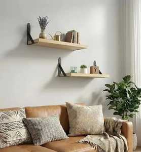 Modern Dual Tone Wooden Adjustable Floating <b>Wall</b> <b>Shelf</b> Single Tier Vertical <b>Mounted</b> Flexible Storage Flower Pot Rack - Product Image 6
