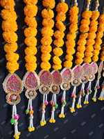 Fleurs artificielles Jaipurios faites à la main en perles de marigold indiennes, décoration suspendue pour porte de mariage, 2,5 pieds, couleurs mélangées jaune orange