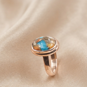Natural Oyster Copper Turquoise Oval Sterling Silver Rose Gold & Yellow Gold Plated Handmade <b>Boho</b> Gemstone Wedding <b>Ring</b> - Product Image 2