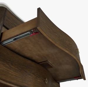 Meuble-lavabo de salle de bain moderne en bois courbé, étanche, avec trois tiroirs et poignées en laiton, unité de rangement sur pied - Product Image 4
