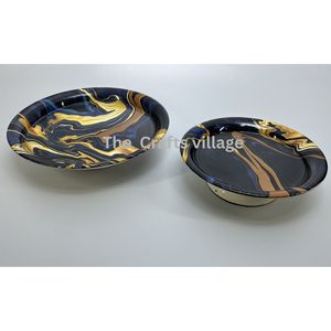 Creative Enamel Finish Metal Pedestal Tray Cake Stand Round Serving Dish Handcrafted <b>Decorative</b> <b>Plate</b> for Dessert Snack Tray - Product Image 3