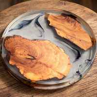 Plateau de service rond en bois et résine fait main de luxe, plateau décoratif en époxy, plateau de décoration pour table basse, ottoman, décoration de la maison, plateau cadeau