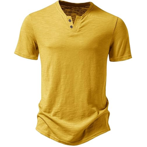 Camiseta de Manga Corta para Hombre con Cuello Henley, Verano, Casual, Tejido de Poliéster/Algodón, 2 Botones, Cuello con Muescas, Secado Rápido, Transpirable - Product Image 1
