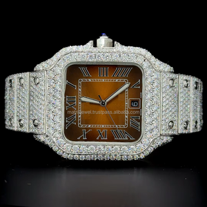 Montre Hip Hop de qualité supérieure, cadran or très unique, entièrement sertie de diamants, avec 25 carats de diamants Moissanite VVS1, mouvement à quartz. - Product Image 1