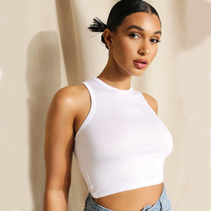 <b>Women's</b> <b>White</b> <b>Cropped</b> Tank <b>Top</b> Sleeveless Crew Neck Solid Knitted Casual Fit Spring Summer Wear 100% Cotton Breathable - Product Image 2
