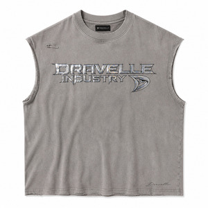 Custom Men’s <b>Y2K</b> Sleeveless Muscle Tee Oversized Boxy Streetwear Tank <b>Top</b> Dove Gray Cotton Polyester with Holographic Silver - Product Image 3