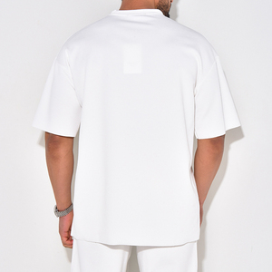 Men's <b>White</b> Cotton T-Shirt O-Neck Short Sleeve Oversized Fit Solid Color Casual Jersey Knit Blank Design - Product Image 5