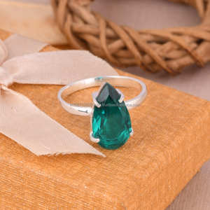 Anillo hecho a mano de Plata de Ley 925, todos los tamaños disponibles, anillo de piedras preciosas de pera Esmeralda, anillos para mujeres, regalos de navidad - Product Image 4