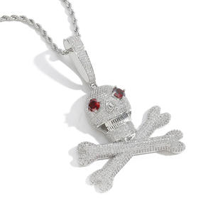 Most Selling Iced Skull Crossbones Pendant Necklace 18K Gold Plated Cubic Zirconia Pave Setting Men's Hip Hop <b>Rope</b> <b>Chain</b> Jewelry - Product Image 5