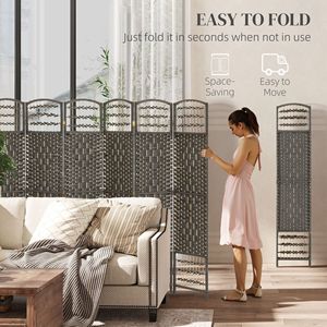8-Panel Portable Privacy <b>Screen</b> Translucent Wave Fiber Room Divider Dark Gray <b>Folding</b> Room Partition for Home Office Traditional - Product Image 4