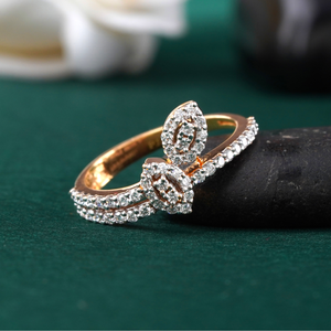 14K Rose <b>Gold</b> Open Wrap Flower Shape <b>Cocktail</b> <b>Ring</b> with Marquise Double Halo Lab Grown Diamond Signet Band for Engagement - Product Image 1