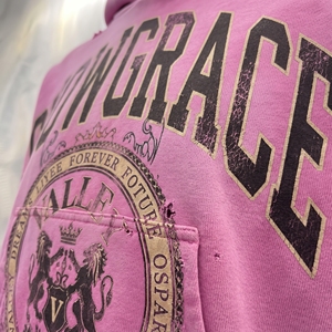 Snowgrace Oversized Crop <b>Hoodie</b> <b>Pink</b> French Terry Unisex Streetwear Print Rhinestone Back Logo Autumn Style - Product Image 5