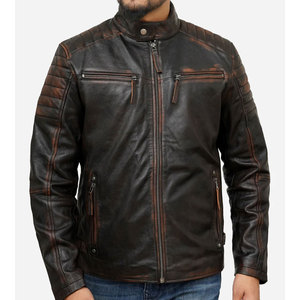 2026 Latest Design <b>Men's</b> Genuine <b>Leather</b> Moto <b>Jacket</b> Stand Collar Zipper Closure Solid Color Pockets Design Winter Wear - Product Image 2