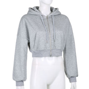 Sudadera con Capucha Corta para Mujer, Informal, de Manga Larga, Sudadera con Capucha, Moda Urbana, Top Corto - Product Image 3