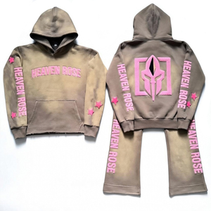 ชุดเซ็ตฮู้ดดี้ผ้าเชนิลล์แบบย้อมสีเอซิดพร้อมกางเกงขายาวทรงบาน สไตล์สตรีทแวร์สำหรับทุกเพศ  รับผลิตตามแบบ OEM ขายส่งจำนวนมาก ชุดสองชิ้น - Product Image 1