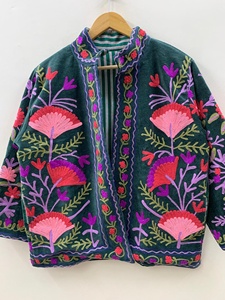 Veste en velours brodée à la main, broderie florale, manteau d'hiver, style bohème ethnique, vêtement d'extérieur de luxe, prix d'usine, commande en gros - Product Image 3
