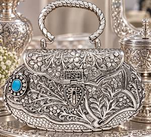 Handmade Fashion Colorful Enamelled Metal Clutch Bag <b>Silver</b> Plated Ethnic Floral Carved Satin Lining Party Wear Evening <b>Handbag</b> - Product Image 3