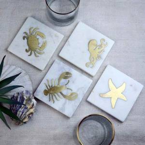 Modern Round Stone Coasters Set with Gold Edge Non Slip <b>Mats</b> 6mm Thickness <b>Table</b> Decor Kitchenware Accessories Unique Design - Product Image 5