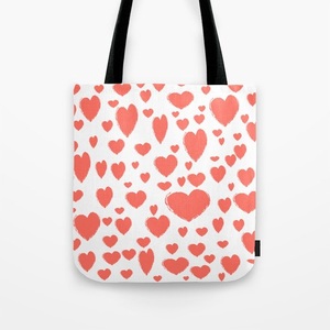 Rocky Road Living Coral Scattered Hearts <b>Canvas</b> <b>Tote</b> Bag with Double Handles - Product Image 5