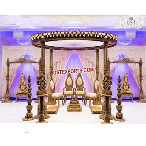 Mandap en bois ancien pour mariage hindou, ensemble de mandap pour mariage indien, décoration de mandap en bois Ganesha pour mariage, événement aux États-Unis - Product Image 1
