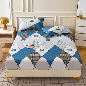 Sábana Plana Moderna con Diseño Geométrico en Azul, Gris y Blanco, Transpirable, para Uso Doméstico, para Adultos, para Todas las Estaciones - Product Image 2