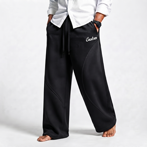 Pantalon de jogging pour homme, couleur noire unie, en coton épais, design personnalisé, vêtements streetwear - Product Image 3
