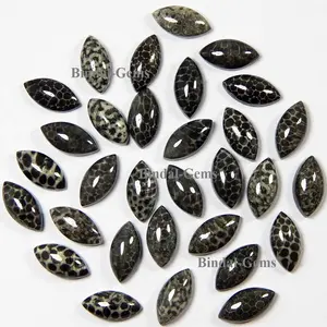 Batu Permata Longgar Cabochon Terkalibrasi Bentuk Marquise Karang Hitam Alami untuk Desain Perhiasan