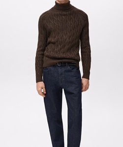 Pull en laine à col roulé pour homme, couleur unie, tricot torsadé, coupe classique, anti-boulochage, idéal pour l'hiver - Product Image 5