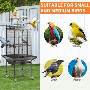 65-Inch Wrought Iron Large Rolling Bird Cage with Play Top and Stand Black for Parrots Lovebirds Cockatiels Parakeets - Product Image 6
