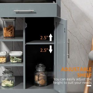 Carrello da Cucina Compatto dal Design Moderno, Regolabile, Grigio, con Ruote, Impermeabile, in Legno di Quercia e Marmo - Product Image 6