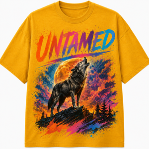 Untamed Wolf Printed Front <b>Men's</b> Black T-Shirt Long Sleeve O-Neck Loose Fit Casual 100% Cotton Jersey Breathable <b>Animal</b> Print - Product Image 1