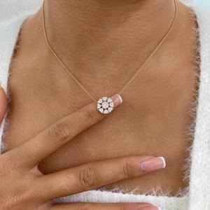 Collar con Colgante de Diamante de Corte Redondo en Forma de Flor, Colgante con Halo en Forma de Corazón, Diamante Cultivado en Laboratorio, Oro Amarillo Sólido, Joyería de Boda, Regalo - Product Image 4