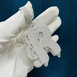 Collar con Colgante de Letra Inicial Personalizada, con Incrustaciones de Moissanita VVS, Corte Brillante, Plata de Ley 925, Estilo Hip Hop, en Oferta - Product Image 1