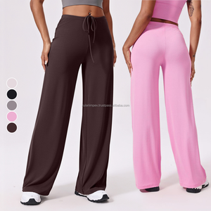 High Waist <b>Wide</b> <b>Leg</b> Yoga <b>Pants</b> Women Soft Drawstring <b>Lounge</b> Trousers Custom Loose Fit Solid Sweatpants Flowy Palazzo Polyester - Product Image 5