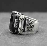 Signet unisexe en argent sterling 925 avec pierre précieuse onyx noir 12x16mm, serti clos rectangulaire, fait main, plaqué rhodium, style punk