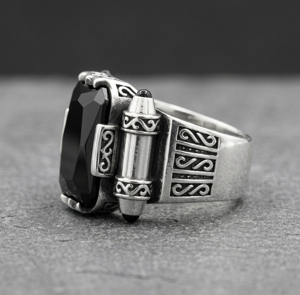 Anillo de Sello para Hombre, Plata de Ley 925, Ónix Negro, Gema de 12x16mm, Engaste Rectangular, Estilo Punk, Geométrico, Moda, Uso Diario - Product Image 2