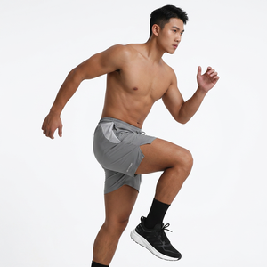 Men's Quick Dry High Waist Fitness <b>Shorts</b> Solid Gray With Side <b>Pockets</b> Elastic Waist Summer Wear - Product Image 4