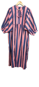 Vestido de Verano Hecho a Mano 100% Algodón Estilo Bohemio para Mujer |   Vestido Maxi con Mangas Abullonadas y Estampado de Rayas al por Mayor - Product Image 2