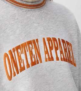 <b>Women</b> Vintage Gray Hooded Zip-Up Fleece Cotton Blend Front Logo Drop Shoulder Long Sleeve <b>Hoodie</b> Orange Letter Print - Product Image 6