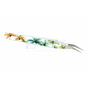 Pince à épiler professionnelle en acier inoxydable en forme de L pour extensions de cils, motif palmier estival personnalisé, pour cils volume - Product Image 4
