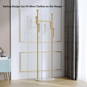 Porte-vêtements autoportant en métal doré robuste avec base en marbre, support polyvalent pour vêtements et rangement de chapeaux pour chambre à coucher - Product Image 6