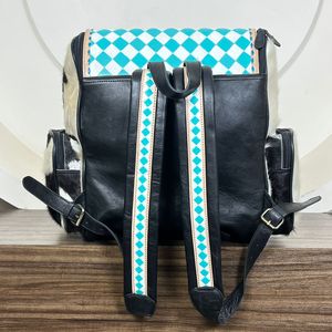 Mochila Pañalera de Cuero a Cuadros Estilo Occidental 2025, Hecha a Mano, con Bolso Cosmético a Juego, Conjunto de Dos Piezas para Mujer - Product Image 6