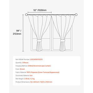 Cortinas de Lino Natural de 52 x 84 Pulgadas, Juego de 2 Paneles con Ojales, Filtrado de Luz, Cortinas Gruesas con Textura de Lino, Cortina de Privacidad de Arpillera - Product Image 3