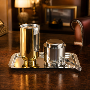 Juego de quemador de incienso Mabkhara de metal con pinzas y tapa en bandeja, acabado en oro y plata, soporte de aromaterapia para uso en interiores. - Product Image 2