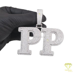 Moissanite Diamond <b>SLIME</b> Iced Out Name Pendant Necklace With Cuban Link Chain Bold Letter Typography Design Statement Jewelry - Product Image 5