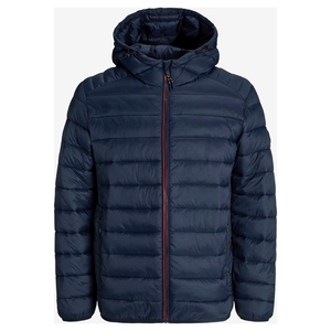 Chaqueta Acolchada con Capucha Azul Marino Unisex, Cortavientos, con Cremallera Roja, Deportiva, de Invierno, de Cuero PU, de Secado Rápido - Product Image 6