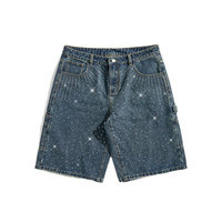 Shorts en jean pour homme, taille haute, coupe droite, tricoté, respirant, brodé, délavage moyen, style décontracté streetwear, pour l'été, 100% coton