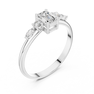 <b>Silver</b> solitaire <b>ring</b> Moissanite diamond - Elegant <b>Emerald</b> Cut Engagement <b>Ring</b> With Cluster Accents In Sterling <b>Silver</b> - Product Image 4