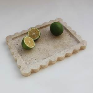 Premium Quality <b>Travertine</b> Marble Serving Tray With Natural Stone Texture For Elegant Dining <b>Table</b> Serving And Display Use - Product Image 1