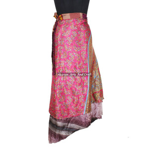 Reversible Vintage Silk Magic <b>Wrap</b> Skirt Halter Tube Dress 2 Layer Reversible Magic Silk Saris <b>Wrap</b> Long Skirt Halter <b>Sarong</b> - Product Image 4